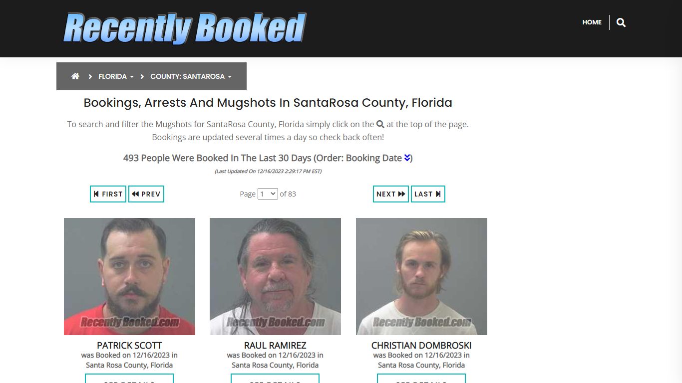 Bookings, Arrests and Mugshots in SantaRosa County, Florida